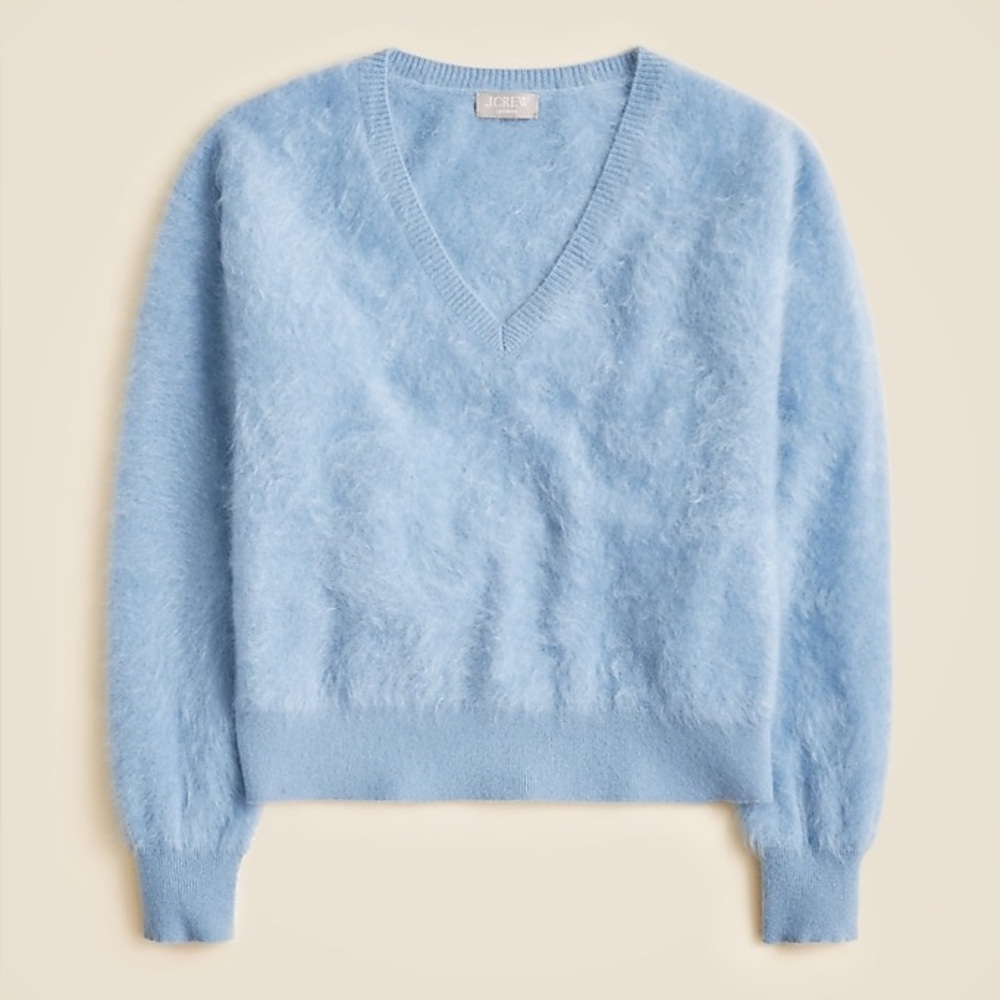 NWT J. CREW Brushed 100% Cashmere V-neck Sweater Regatta Blue S $268 Rare